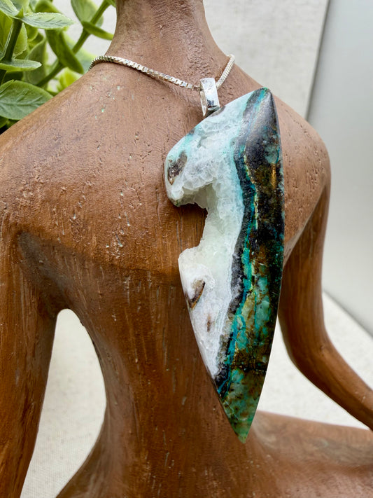 Beaver Chrysocolla Pendant | Sterling Silver Statement Necklace