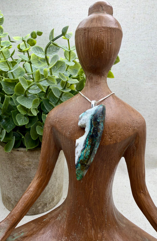 Beaver Chrysocolla Pendant | Sterling Silver Statement Necklace