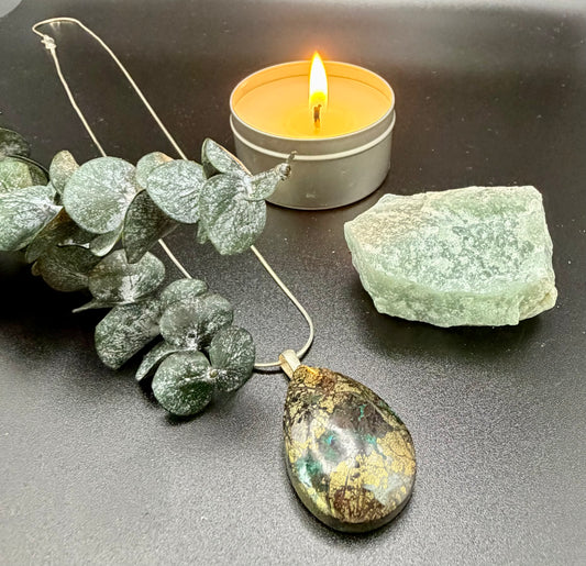 Earth Alchemy Stone Pendant – Marcasite, Limonite, Chrysocolla & Hematite